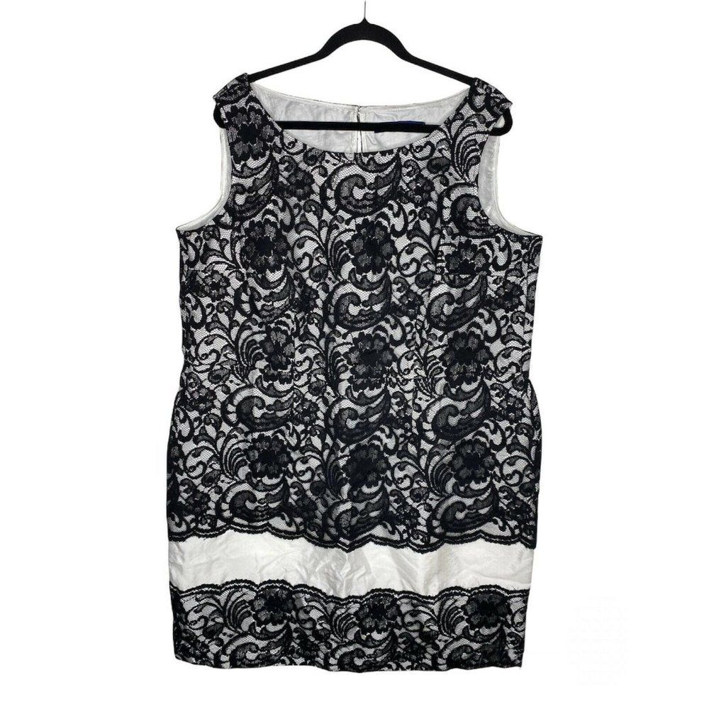 New Eloquii Dress Size 22w Womens Floral Lace White Black Midi Lace Over Dress